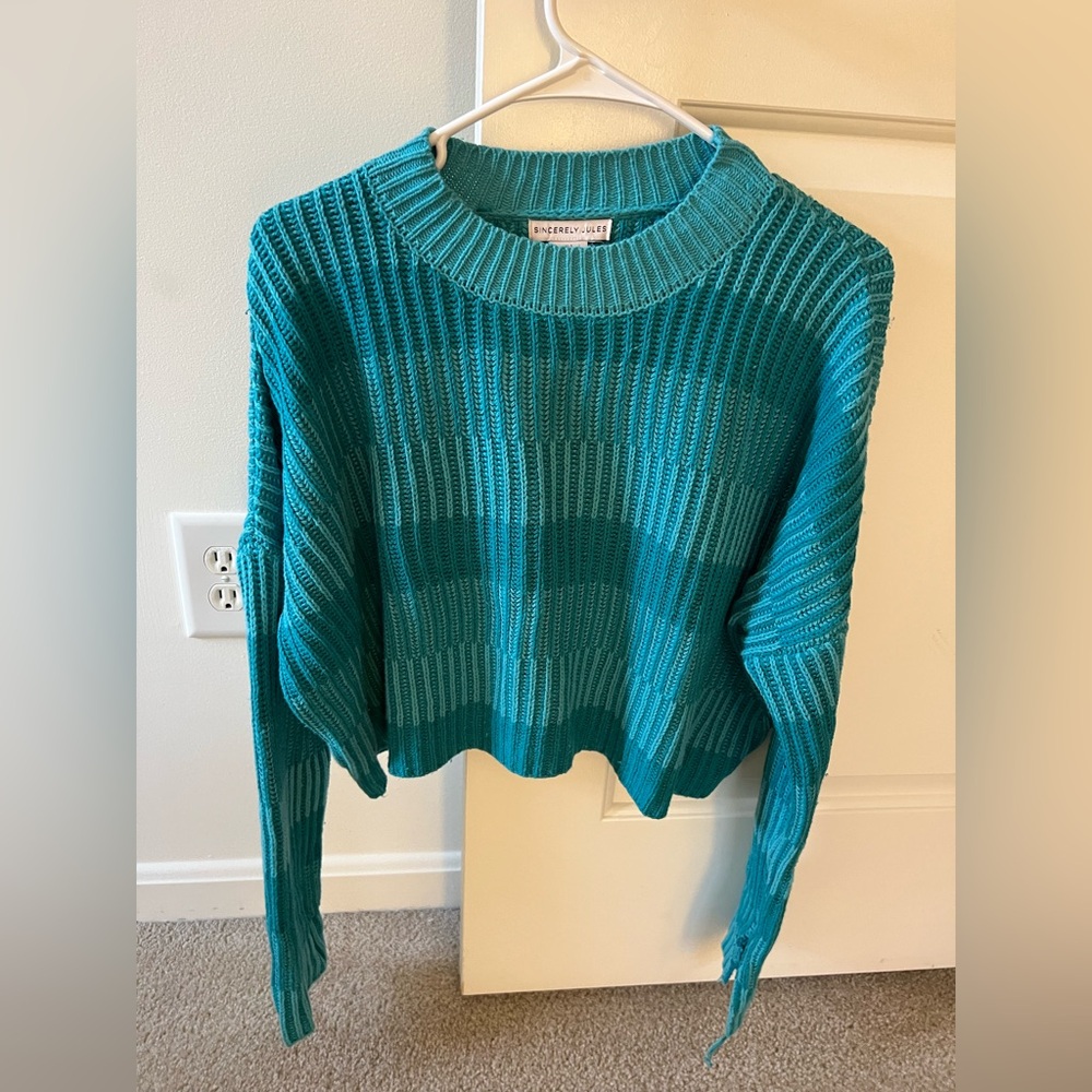 Teal Cropped Sweater. Size Sm. Sincerely Jules.